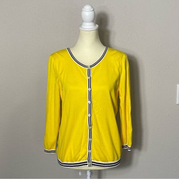 NWOT Talbots Yellow Cotton Button Front Cardigan W/ Nautical Trim Women's Size L - Picture 12 of 16